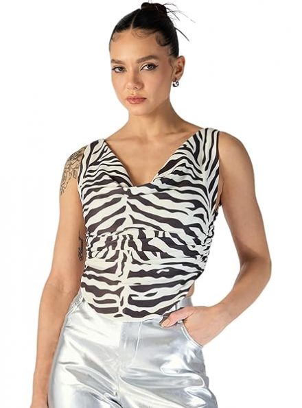 Satin Draped Neck Sleeveless Blouse