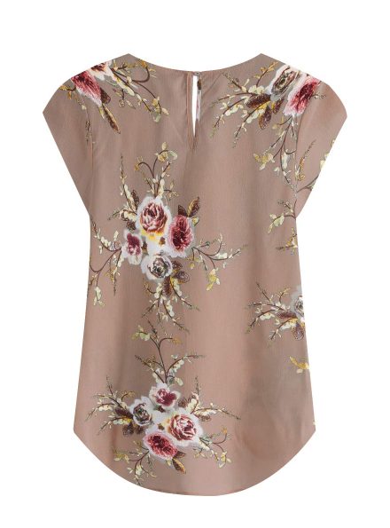 Floral Pleated Blouse with Petal Cap Sleeves
